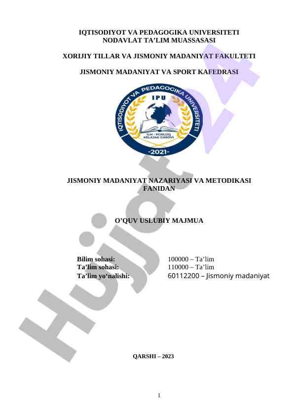 Jismoniy madaniyat nazariyasi va metodikasi qo‘llanma