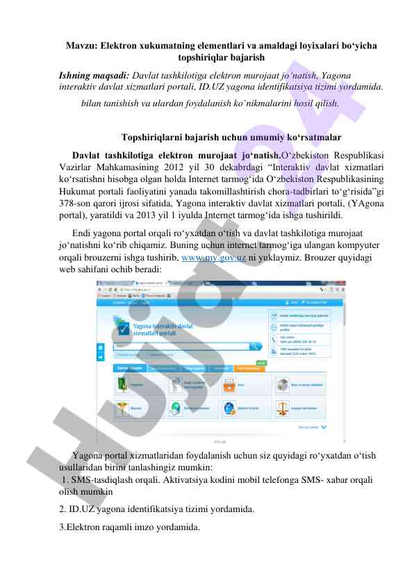 Elektron xukumat loyihalari bo‘yicha topshiriqlar