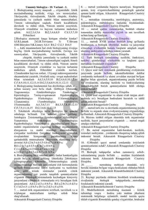 Umumiy biologiya va uning asosiy masalalari