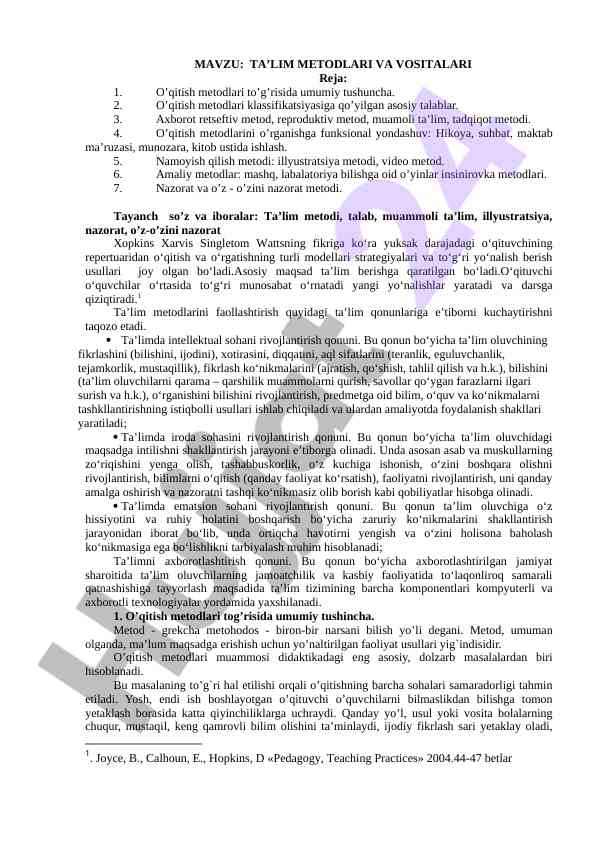 Ta'lim metodlari va vositalari ta'lim strategiyalari
