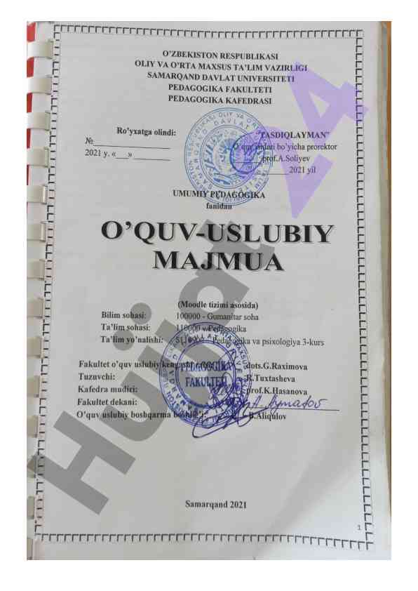 Qiyosiy pedagogika fanidan o‘quv-uslubiy majmua