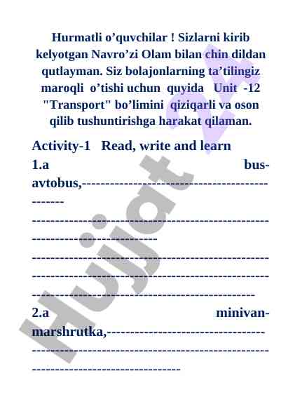 Qiziqarli transport mavzusi bo'yicha qo'llanma