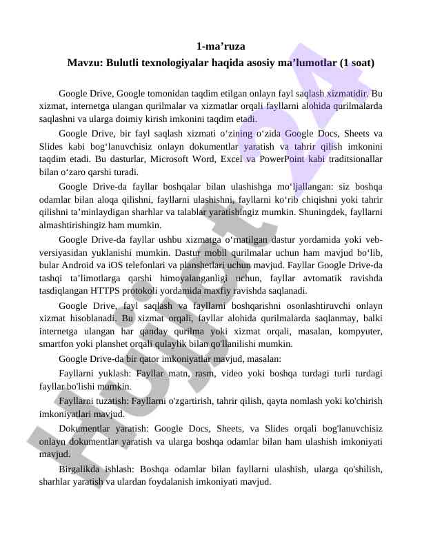 Bulutli texnologiyalar haqida asosiy ma’lumotlar