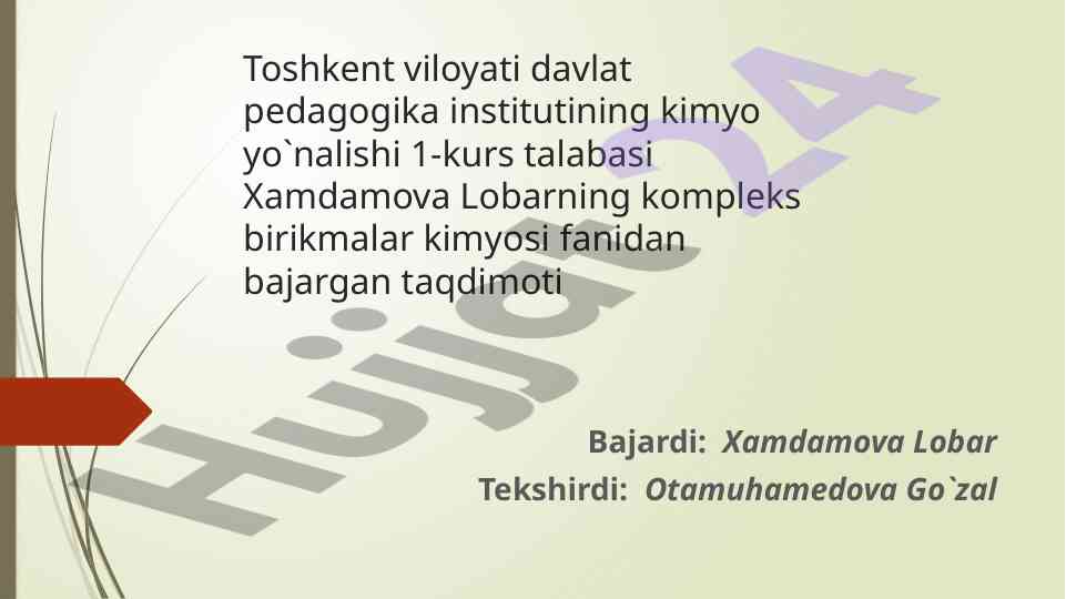 Kompleks birikmalar kimyosi taqdimoti
