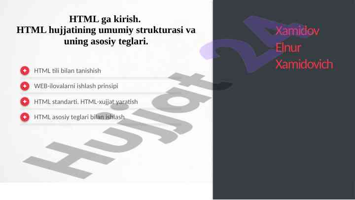 Html tili bilan tanishish va uning asosiy teglari