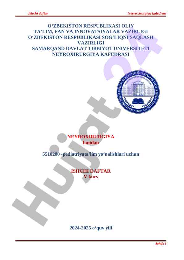 Neyroxirurgiya fanidan ishchi daftar v kurs 2024-2025