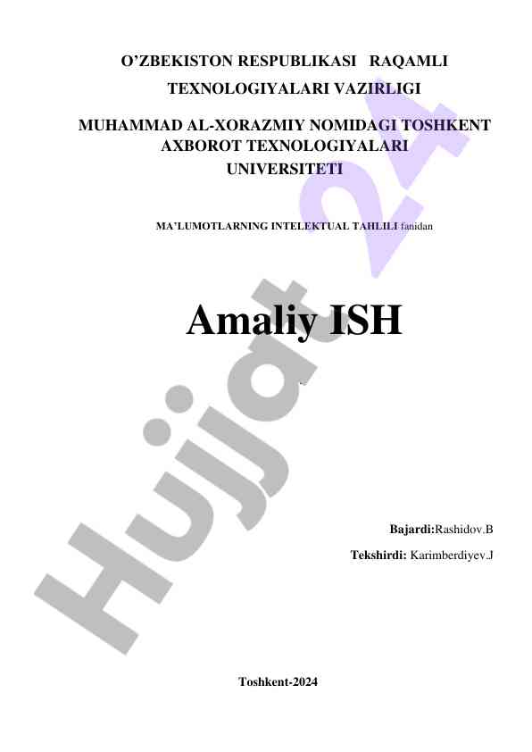 Amaliy ish ma'lumotlarning intellektual tahlili
