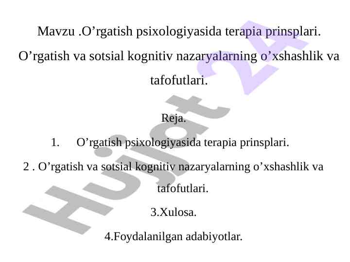 O’rgatish psixologiyasida terapia prinsplari