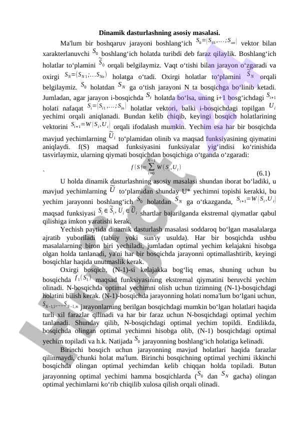 Dinamik dasturlashning asosiy masalasi to'g'risida