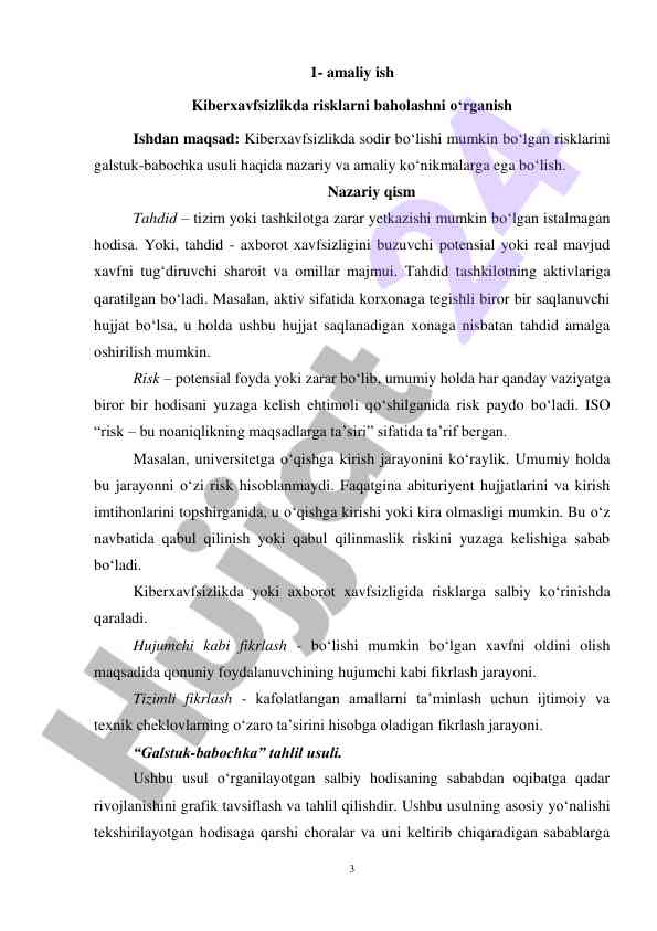 Kiberxavfsizlikda risklarni baholash amaliyoti