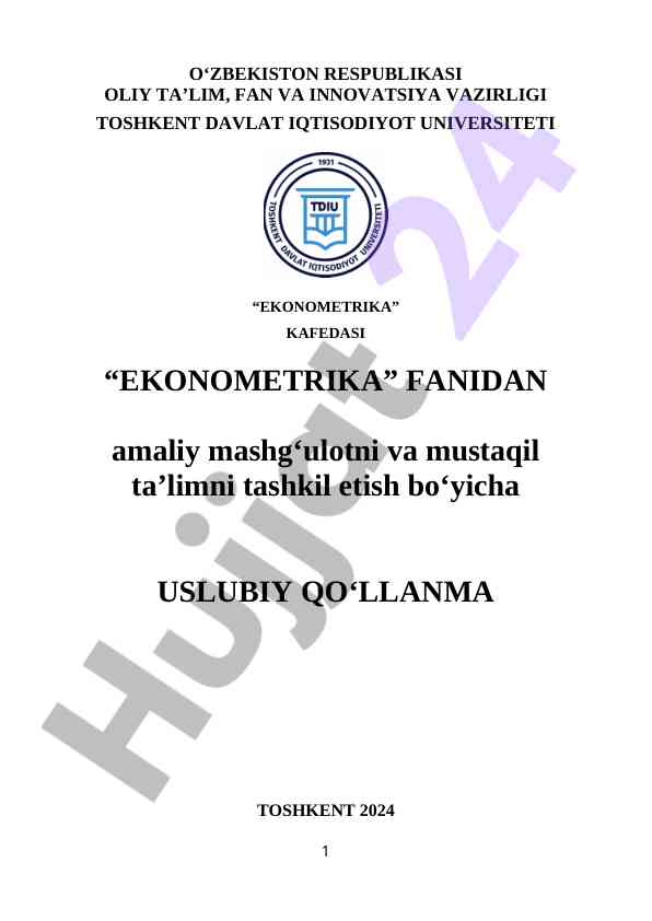 Ekonometrika fanidan amaliy mashg‘ulotlar