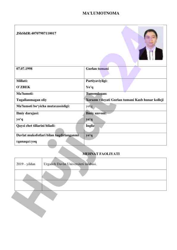 Gurlan tumani oliy ma'lumot haqida malumot