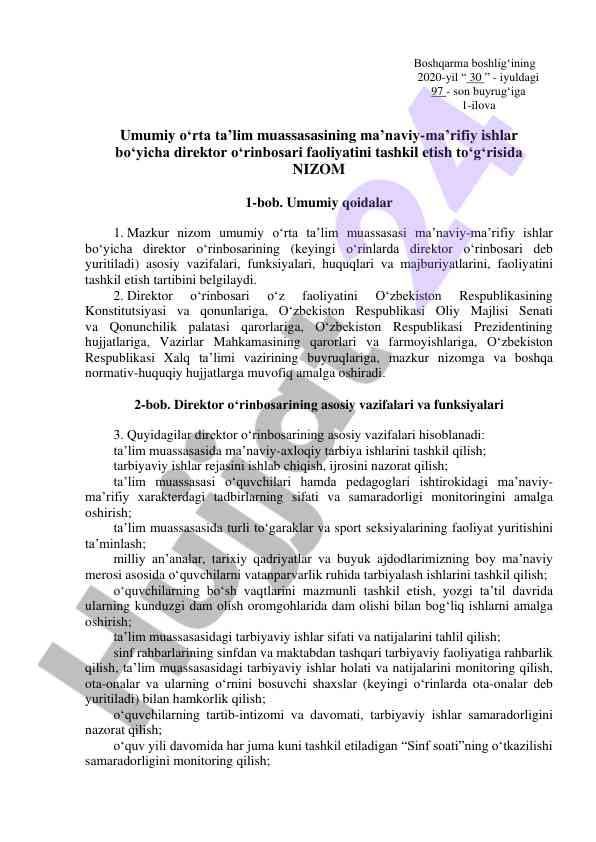 Umumiy ta’lim muassasasida direktor o‘rinbosari nizomi