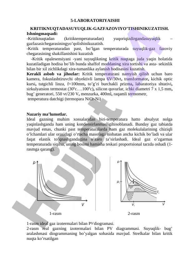 Kritik nuqtada suyuqlik-gaz fazasini kuzatish