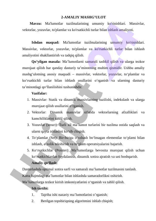 Ma'lumotlar tuzilmalarining umumiy ko'rinishlari