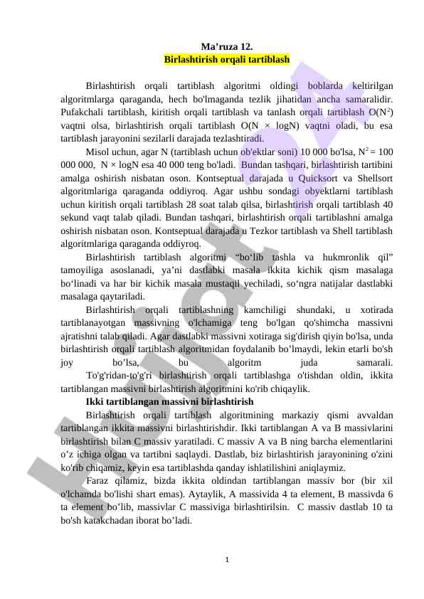 Birlashtirish orqali tartiblash algoritmlari
