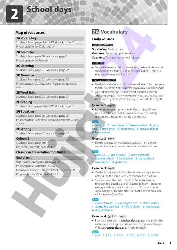 Daily routine vocabulary lesson summary