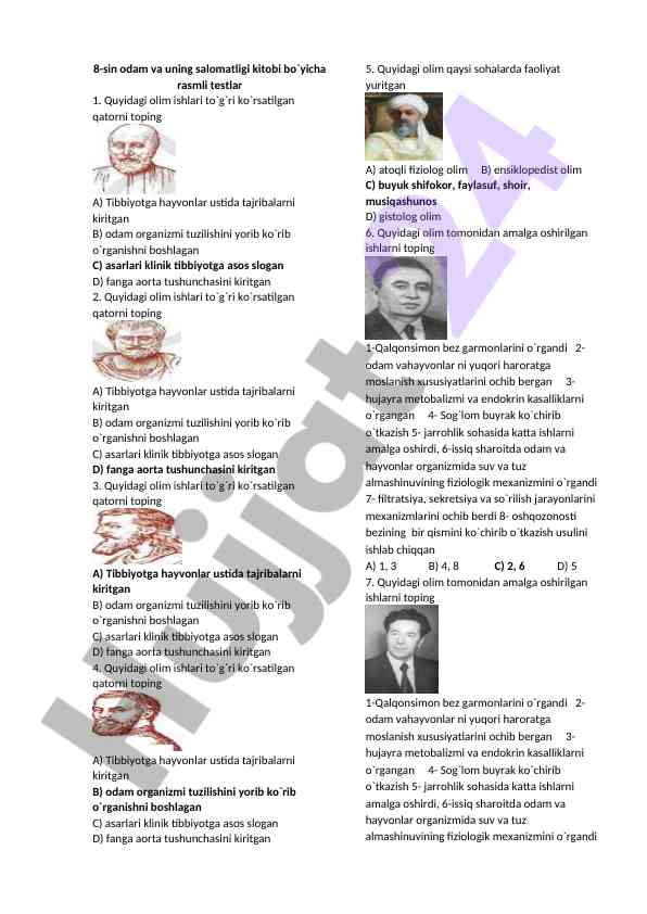 Odam va uning salomatligi kitobi bo'yicha rasmli testlar
