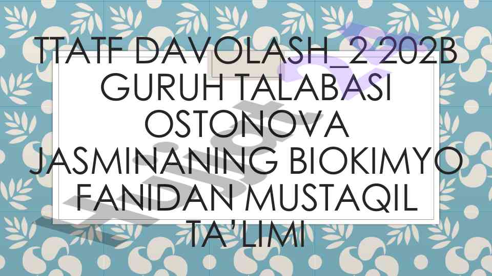 Biokimyo fanida leykositlar haqida mustaqil ta'lim