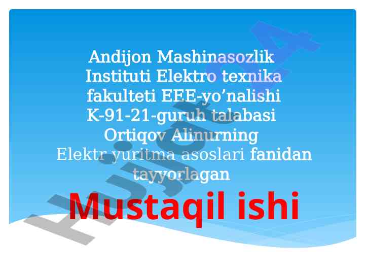 Elektr yuritma asoslari mustaqil ish rejasi