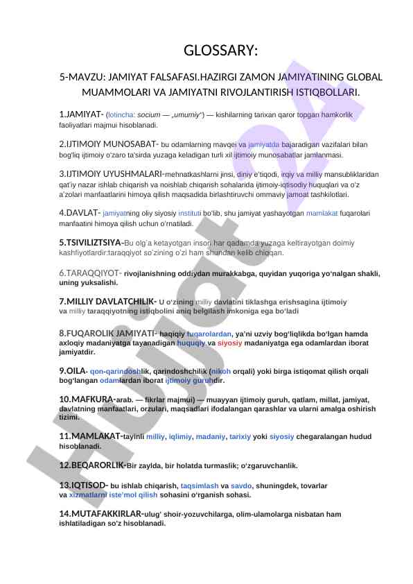 Jamiyat falsafasi va global muammolar