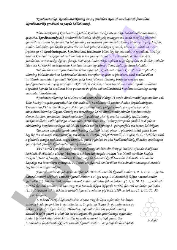 Kombinatorika va uning asosiy qoida tahlili
