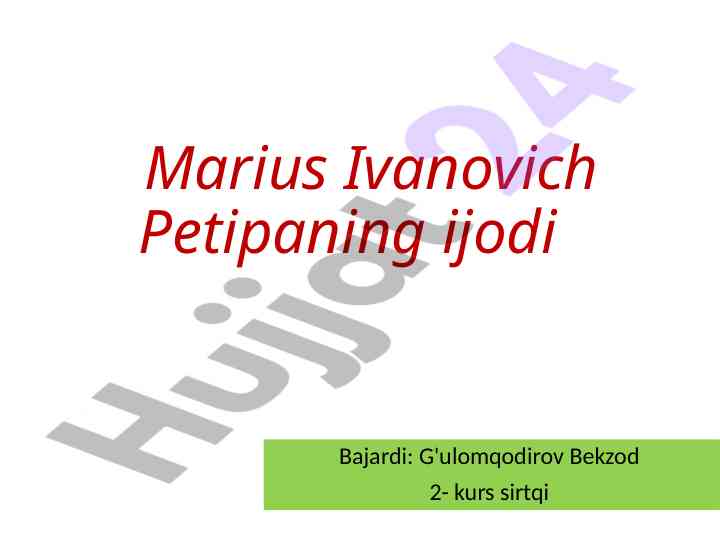 Marius petipa ijodi va frantsuz teatri tarixi