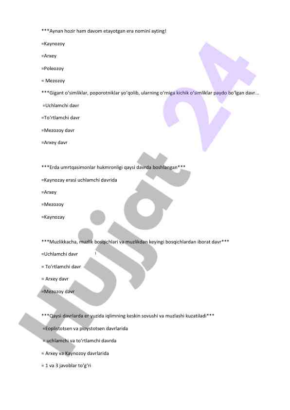 Geologik davrlar haqida ma'lumotlar