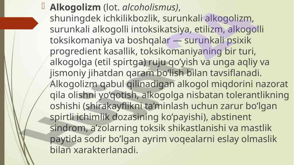 Alkogolizm haqida ilmiy maqola