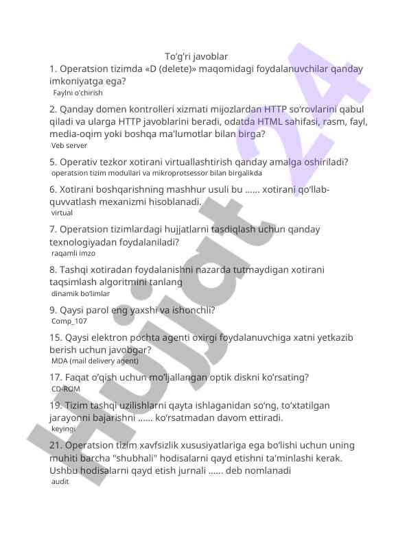 Operatsion tizimlar boshqaruvi va testlar