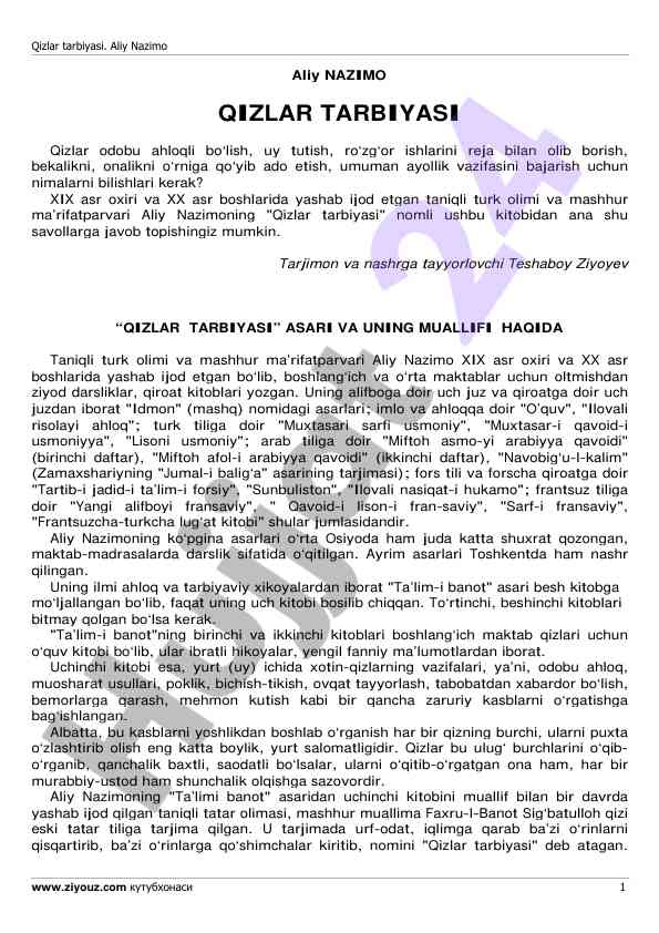 Qizlar tarbiyasi va ularni rivojlantirish