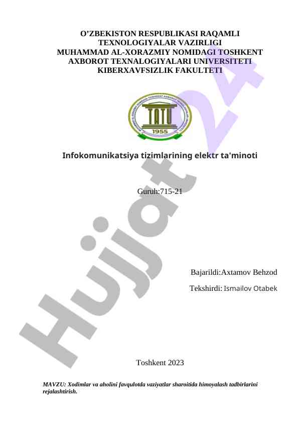Favqulotda vaziyatlar sharoitida xavfsizlikni rejalashtirish