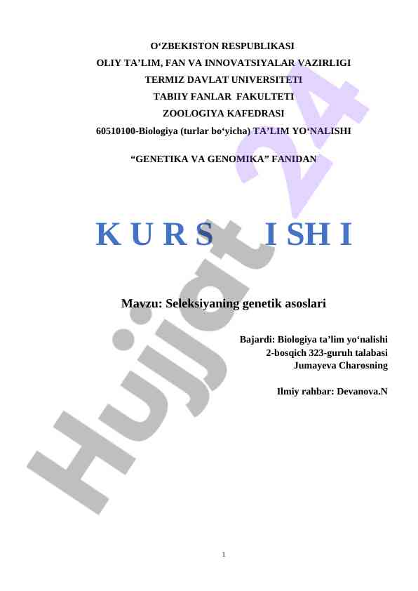 Seleksiyaning genetik asoslari kurs ishlari