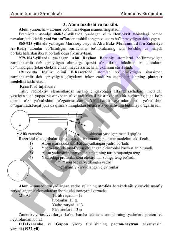 Atom tuzilishi va tarkibi haqida ilmiy maqola