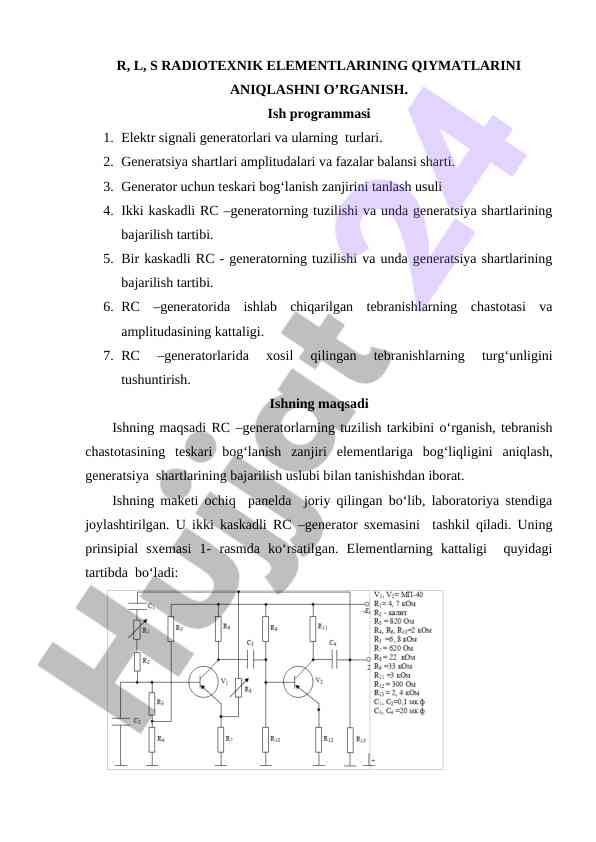 Radiotehnik elementlarini aniqlash usullari