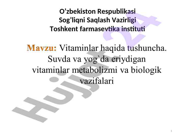 Vitaminlar tasnifi va klassifikatsiyasi