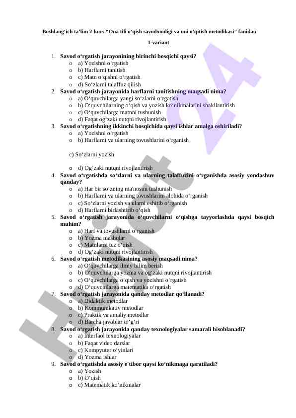 Ona tili o'qish savodxonligi metodikasi