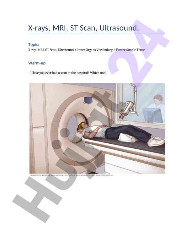 Medical imaging devices vocabulary and grammar exercise