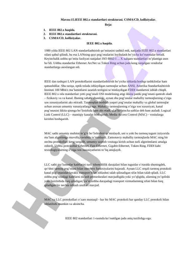 Ieee 802.x standartlari strukturasi va csma/cd