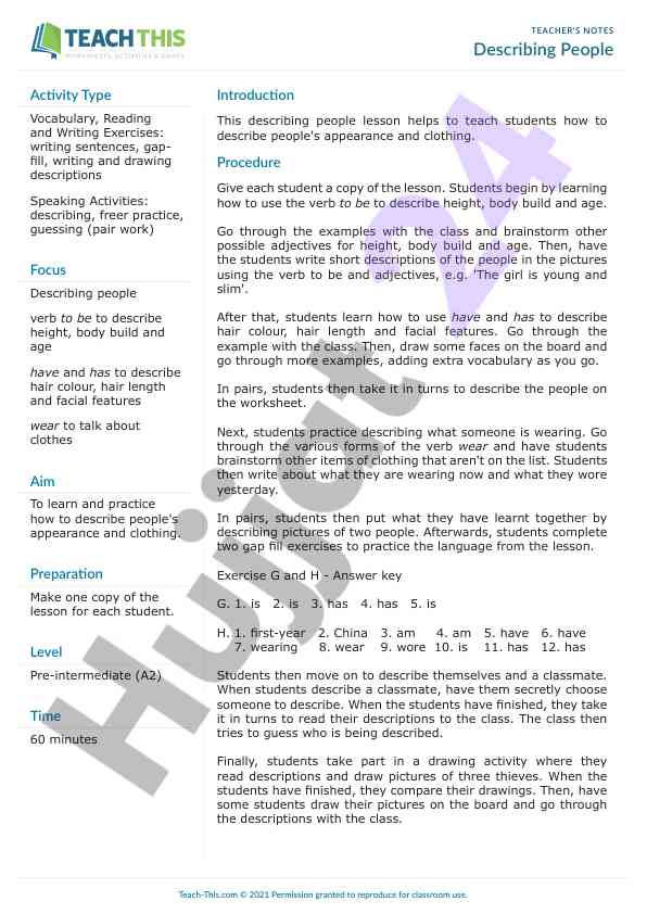 Describing people lesson plan for students