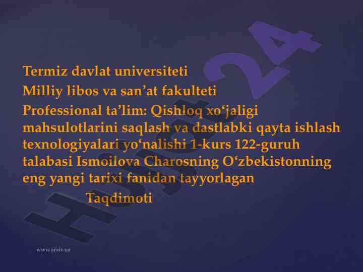 Oʻzbekistonning eng yangi tarixi taqdimoti