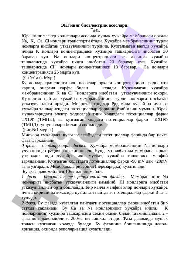 Экгнинг биоэлектрик асослари ушбу ион транспортлари