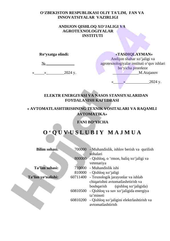 Avtomatika fanining teoriyasi va amaliyotga taqdimoti