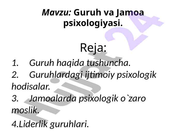 Guruh va jamoa psixologiyasi tushunchalari