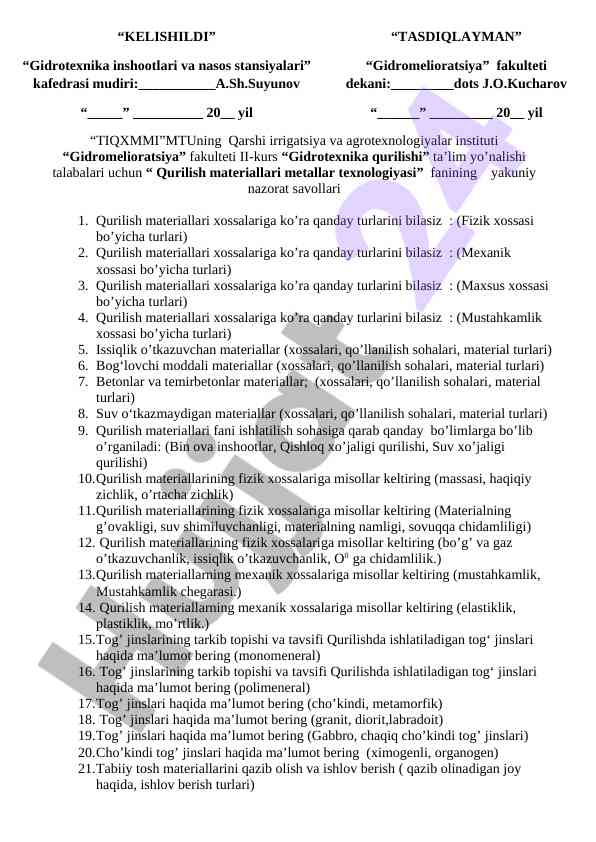 Gidrotexnika qurilishi fanida qurilish materiallari