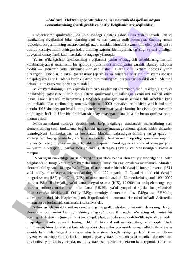 Elektron apparaturalarida grafik belgilanishlari
