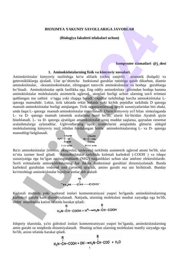 Bioximya yakuniy savollar javoblari biologiya talabalari uchun
