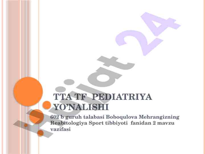 Sport tibbiyoti fanidan reabitologiya mavzusi