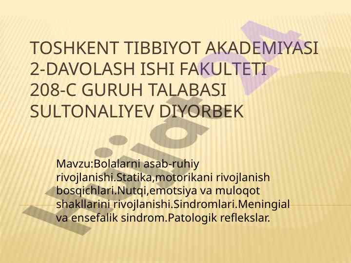 Bolalarni asab-ruhiy rivojlanishi bo‘yicha kurs ishlari