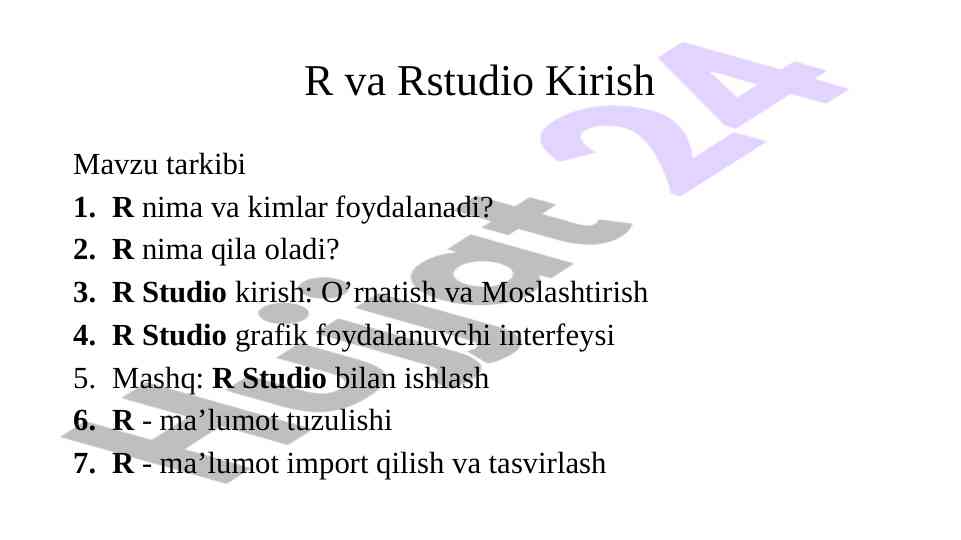 R va rstudio kirish: statistik tahlil va grafiklar